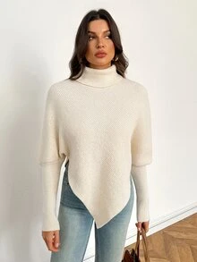 SHEIN Tall Women Sweaters City Break Everyday Cream White Autumn Winter,Work Outfits For Women,Suitable For Going Out,Office Sweaters,Irregular Hems,Tall - White - View 5