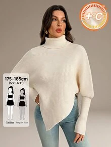 SHEIN Tall Women Sweaters City Break Everyday Cream White Autumn Winter,Work Outfits For Women,Suitable For Going Out,Office Sweaters,Irregular Hems,Tall - White - View 15