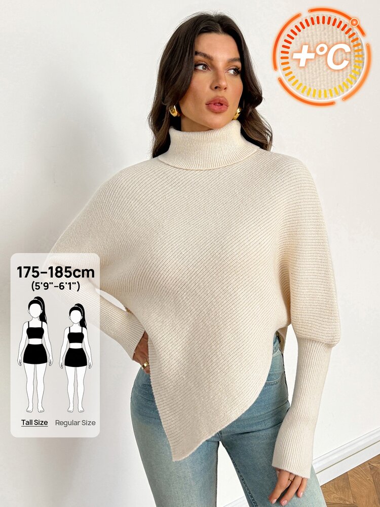 SHEIN Tall Women Sweaters City Break Everyday Cream White Autumn Winter,Work Outfits For Women,Suitable For Going Out,Office Sweaters,Irregular Hems,Tall - White - View 9