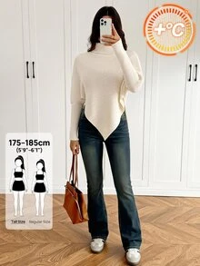 SHEIN Tall Women Sweaters City Break Everyday Cream White Autumn Winter,Work Outfits For Women,Suitable For Going Out,Office Sweaters,Irregular Hems,Tall - White - View 10