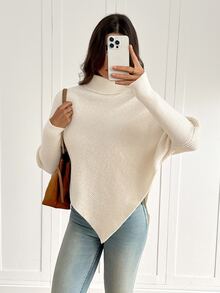 SHEIN Tall Women Sweaters City Break Everyday Cream White Autumn Winter,Work Outfits For Women,Suitable For Going Out,Office Sweaters,Irregular Hems,Tall - White - View 3