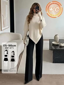 SHEIN Tall Women Sweaters City Break Everyday Cream White Autumn Winter,Work Outfits For Women,Suitable For Going Out,Office Sweaters,Irregular Hems,Tall - White - View 12