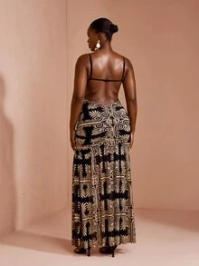JIAN LASALA Women Multicolor All Over Print Mesh Backless Sexy Spaghetti Strap Sleeveless Women Plus Size Dress - Multicolor - View 1