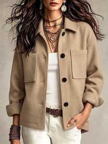 Yalmera Ladies' Fine-Woven Elegant Casual Fall-Winter Wool Fabric - Khaki - View 1