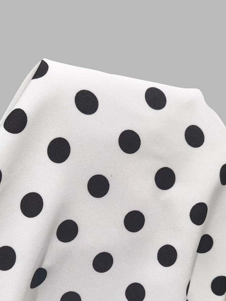 LUMIGAL Summer Casual Smart Casual Elegant V-Neck White And Black Polka Dot Print Camisole Office - Black and White - View 10