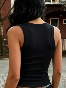 Rovax Camiseta de tirantes ajustada de cuello en V regular - Negro - Ver 2