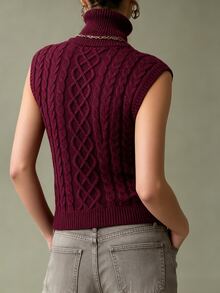 SHEIN Women's Solid Color High Neck Casual Daily Wear Knit Vest - Red Violet - View 2