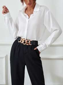 RosyDaze Solid Button Front Shirt,Long Sleeve Tops Fall Cloth For Women - White - View 7