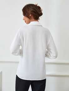 RosyDaze Solid Button Front Shirt,Long Sleeve Tops Fall Cloth For Women - White - View 2