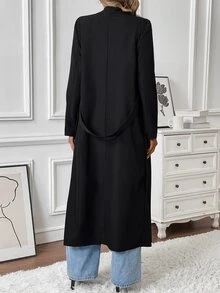 SHEIN Women's Casual Double-Breasted Mid-Length Trench Coat Fall Winter Cloth For Women - Black - View 2