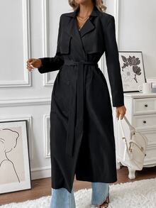 SHEIN Women's Casual Double-Breasted Mid-Length Trench Coat Fall Winter Cloth For Women - Black - View 5