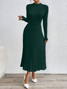 RosyDaze Casual Everyday Elegant Simple Solid Color Knit Sweater Dress, Autumn/Winter Fall Cloth For Women - Dark Green - View 4