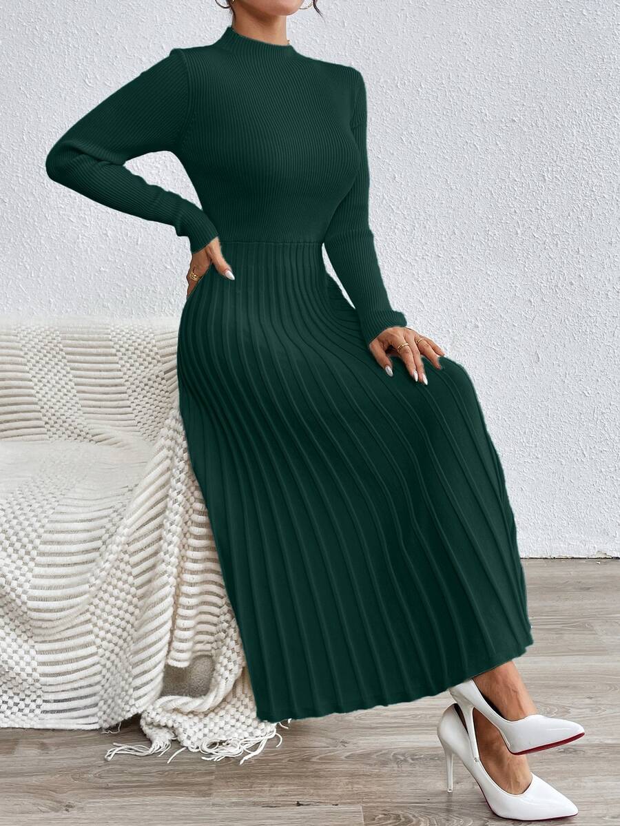 RosyDaze Casual Everyday Elegant Simple Solid Color Knit Sweater Dress, Autumn/Winter Fall Cloth For Women - Dark Green - View 1