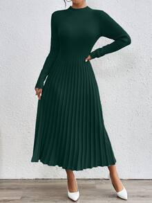 RosyDaze Casual Everyday Elegant Simple Solid Color Knit Sweater Dress, Autumn/Winter Fall Cloth For Women - Dark Green - View 8