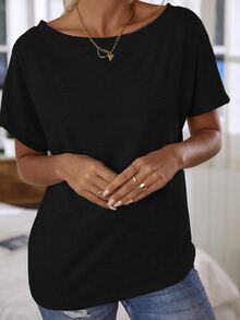 SHEIN Batwing Sleeve Solid Tee - Black - View 4
