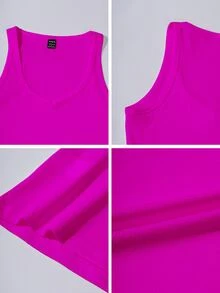 SHEIN Sexy Chic Knit Racerback Crop Top - Rose Red - View 6