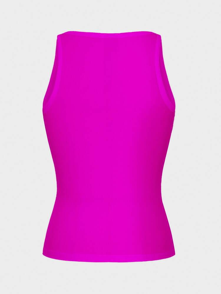 SHEIN Áo Crop Top Racerback Dệt Kim Sexy Chic - Màu Hoa hồng đỏ - Xem 9