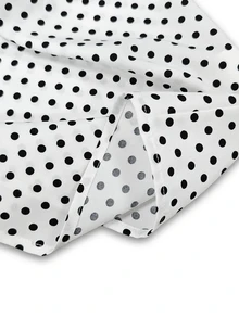 SHEIN White And Black Polka Dot Halter Cold Shoulder Blouse, Contrast Big Bow At Neck, Double Ruffle Short Sleeves, Retro Cute Elegant Brunch Dinner Summer - White - View 4