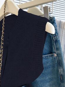 SHEIN Women's Autumn Winter Navy Blue Round Neck Knit Vest, Vintage Chinese Knot Button Sleeveless Cardigan, Elegant Casual Top For Daily Wear & Streetwear - Navy Blue - View 8