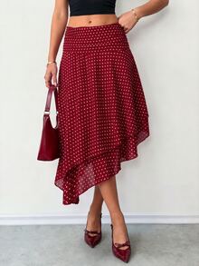 Ritzy Row Elegant Versatile Slimming Polka Dot Skirt - Burgundy - View 8
