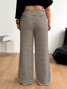 Coolane Women's Plus Size Fall Formal Home Wear Casual 80s Streetwear Straight Leg Pants Brown Striped Sweatpants Lounge Beach Evening - Coffee Brown - View 7