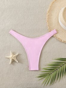 SHEIN Swim 纯色比基尼泳裤，适合海滩度假 - 粉色 - 查看 3