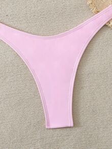 SHEIN Swim 纯色比基尼泳裤，适合海滩度假 - 粉色 - 查看 4