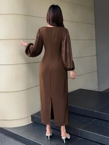 Feyla Women's Fashion Party Metal Decor Twisted Knot Dress - Brown - View 2