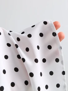 Sweetra Mock Neck Tee Black Black Polka Dot Print Skirt Brunch Tea Party Autumn Elegant - Black and White - View 8