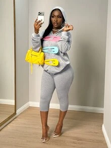 BamGleam Sweatshirt Resleting Kasual untuk Wanita dengan Hiasan Jepit Rambut - Grey - View 6