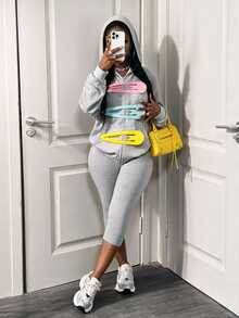BamGleam Sweatshirt Resleting Kasual untuk Wanita dengan Hiasan Jepit Rambut - Grey - View 2