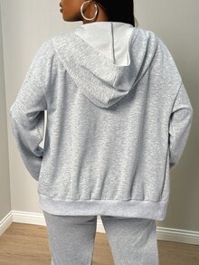 BamGleam Sweatshirt Resleting Kasual untuk Wanita dengan Hiasan Jepit Rambut - Grey - View 3