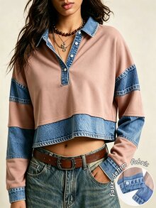 SHEIN This New Autumn Style Light Pink And Blue Half-Button Collar Drop-Shoulder Women's Sweatshirt Is Perfect For Casual Wear, Commuting, And Halloween. - Multicolor - View 4