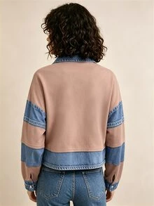 SHEIN This New Autumn Style Light Pink And Blue Half-Button Collar Drop-Shoulder Women's Sweatshirt Is Perfect For Casual Wear, Commuting, And Halloween. - Multicolor - View 2