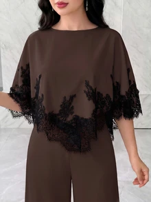 Modelyn Bộ trang phục thường ngày nữ gồm áo phối ren và quần - màu nâu - Xem 5