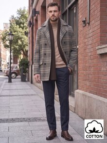 Manfinity Bizformal 男士格紋長袖雙排扣休閒大衣 - 彩色 - 查看 1