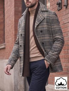 Manfinity Bizformal 男士格紋長袖雙排扣休閒大衣 - 彩色 - 查看 3