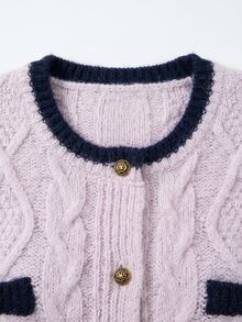 Grovea Cardigan Wanita Ukuran Plus Motif Blok Warna Kasual Elegan Serbaguna untuk Sehari-hari di Musim Gugur, Kantor, Formal, Warna Pink - MultiWarna - View 3