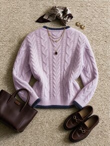 Grovea Cardigan Wanita Ukuran Plus Motif Blok Warna Kasual Elegan Serbaguna untuk Sehari-hari di Musim Gugur, Kantor, Formal, Warna Pink - MultiWarna - View 2