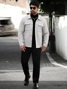 Manfinity Homme 男士素色休閒長袖夾克，適合秋冬穿著 - 淺灰色 - 查看 4