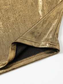 GlowEve Fall Clothes FOR WomenWomen's Overlap V-Neck Pleated Shiny Fashion Tank Top - Gold - View 5