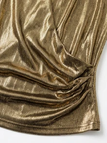 GlowEve Fall Clothes FOR WomenWomen's Overlap V-Neck Pleated Shiny Fashion Tank Top - Gold - View 4