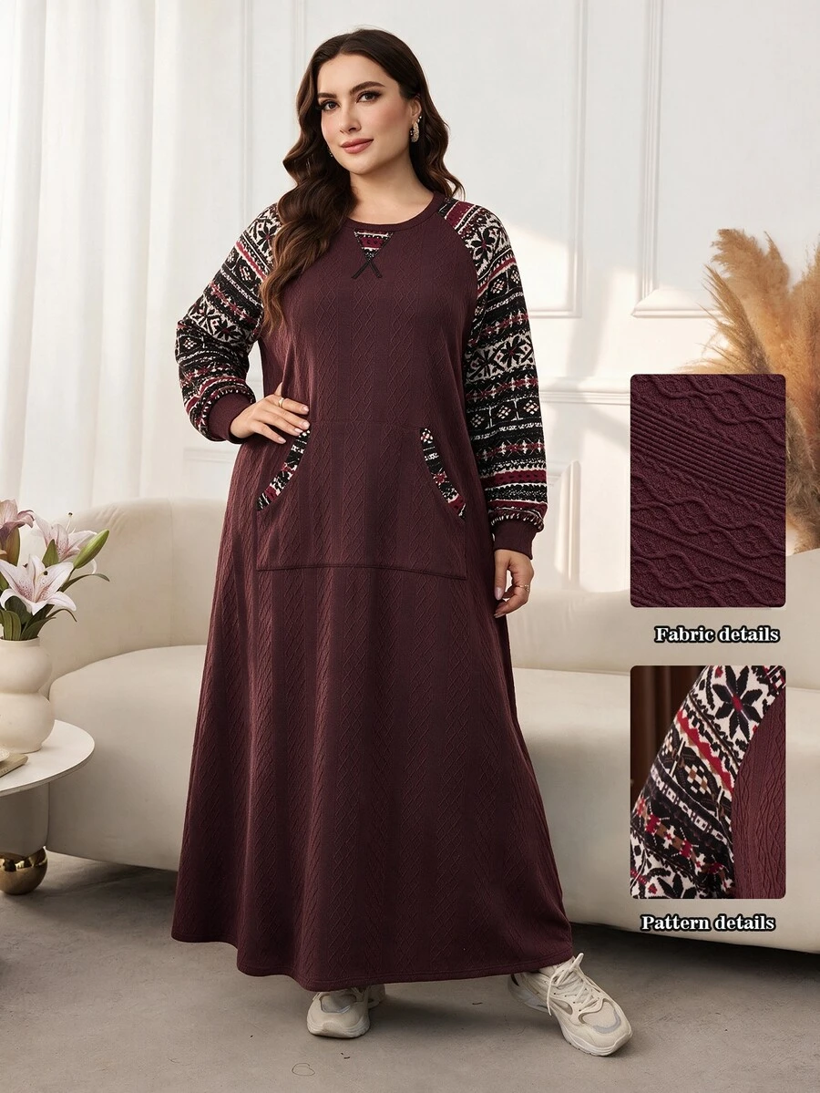 Lacomfia Sweatshirt Wanita Lengan Panjang Kerah Bulat Bertekstur Jacquard Patchwork Kasual Serbaguna Ukuran Besar, Musim Gugur/Dingin - MultiWarna - View 1
