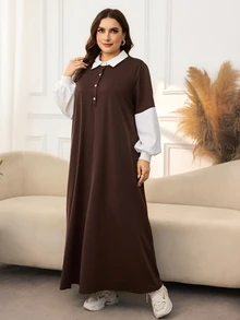 Lacomfia Women's Shirt Collar Long Sleeve Colorblock Loose Casual Comfortable Warm Long Plus Size Sweatshirt - Multicolor - View 4