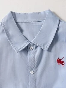 Setelan 3 Potong untuk Remaja: Kemeja Lengan Panjang Bordir Dada Ksatria + Sweatshirt Rajut + Celana Panjang, Pakaian Berlapis Warna Polos Gaya Kampus, Siswa Kembali ke Sekolah, Kelas, Santai, Luar Ruangan, Belanja, Setelan Lengkap untuk Pria - Navy Blue - View 6