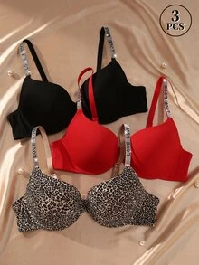 Snug Zone 3pcs/Set Plus Size Underwire Bras, Comfortable & Supportive - Multicolor - View 3
