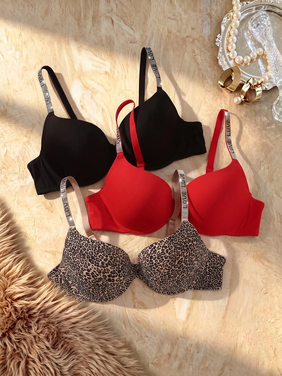 Snug Zone 3pcs/Set Plus Size Underwire Bras, Comfortable & Supportive - Multicolor - View 1