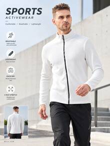 Gym Rark Men's Solid Color Long Sleeve Zip-Up Sports Jacket - White - View 1