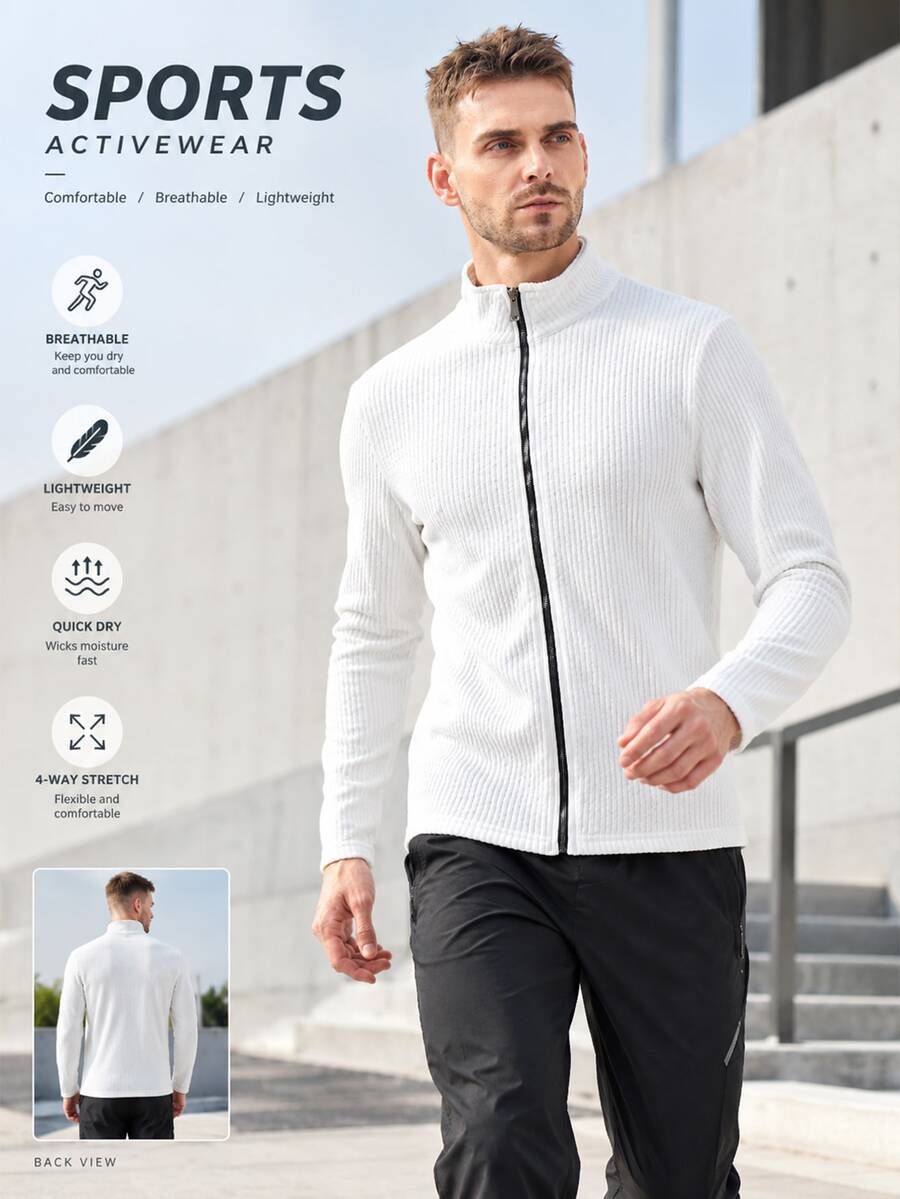 Gym Rark Men's Solid Color Long Sleeve Zip-Up Sports Jacket - White - View 1