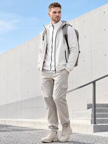 Gym Rark Men's Solid Color Long Sleeve Zip-Up Sports Jacket - White - View 3